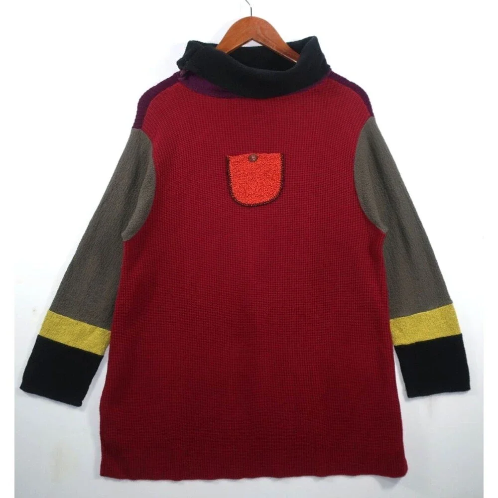 Margaret Winters Art-to-Wear Sweater Colorblock Textured Cotton Multi Artsy L - Picture 2 of 8